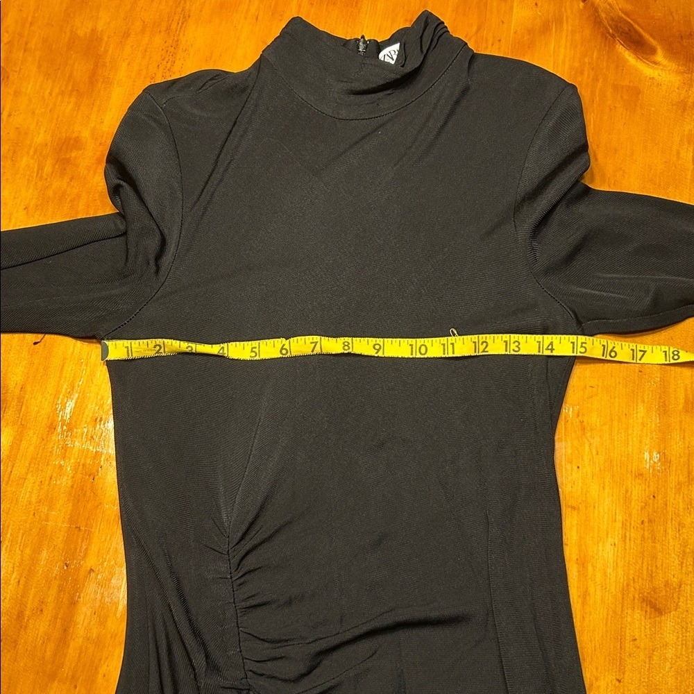 Zara Avant Garde Bodycon Black Ruched Maxi Dress High Neck Long Sleeve Edgy - Picture 5 of 14